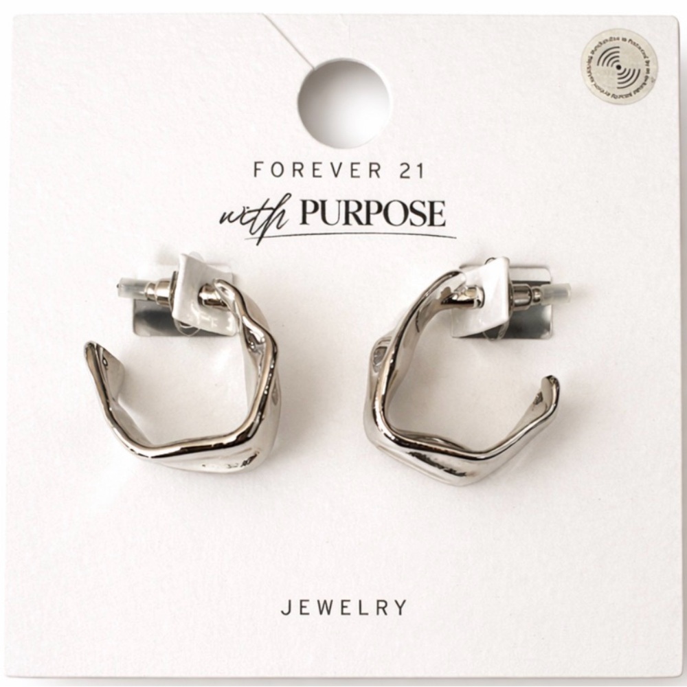 Forever 21 Silver Abstract Hoop Earrings Minimal Chunky Modern Statement NWT